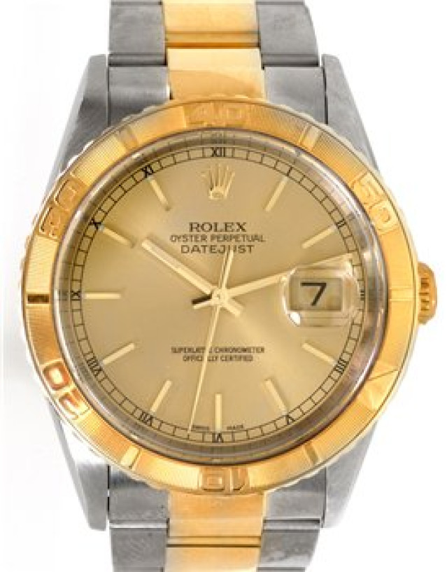 Rolex 16263 Yellow Gold & Steel on Oyster Champagne with Gold Index